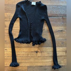 KHAITE Black Ribbed Cardigan Sweater
